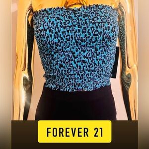 Forever 21 Blue and Purple Leopard Print Bandeau Tube Top Crop Top, NWT